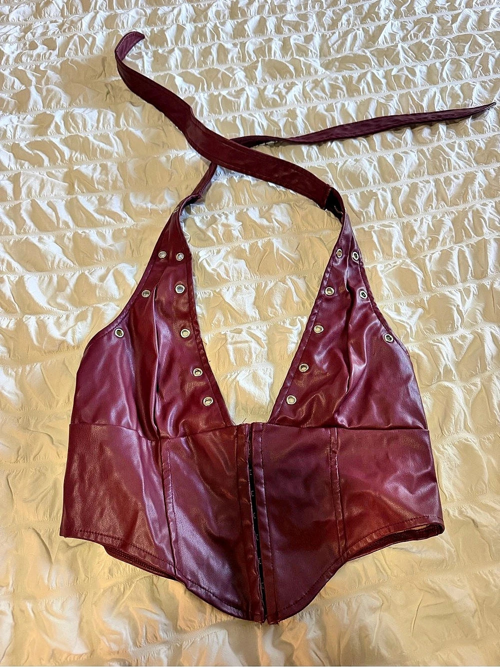SHEIN ICON Lace Up Front PU Leather Halter Top Faux Leather Halter Crop Top
